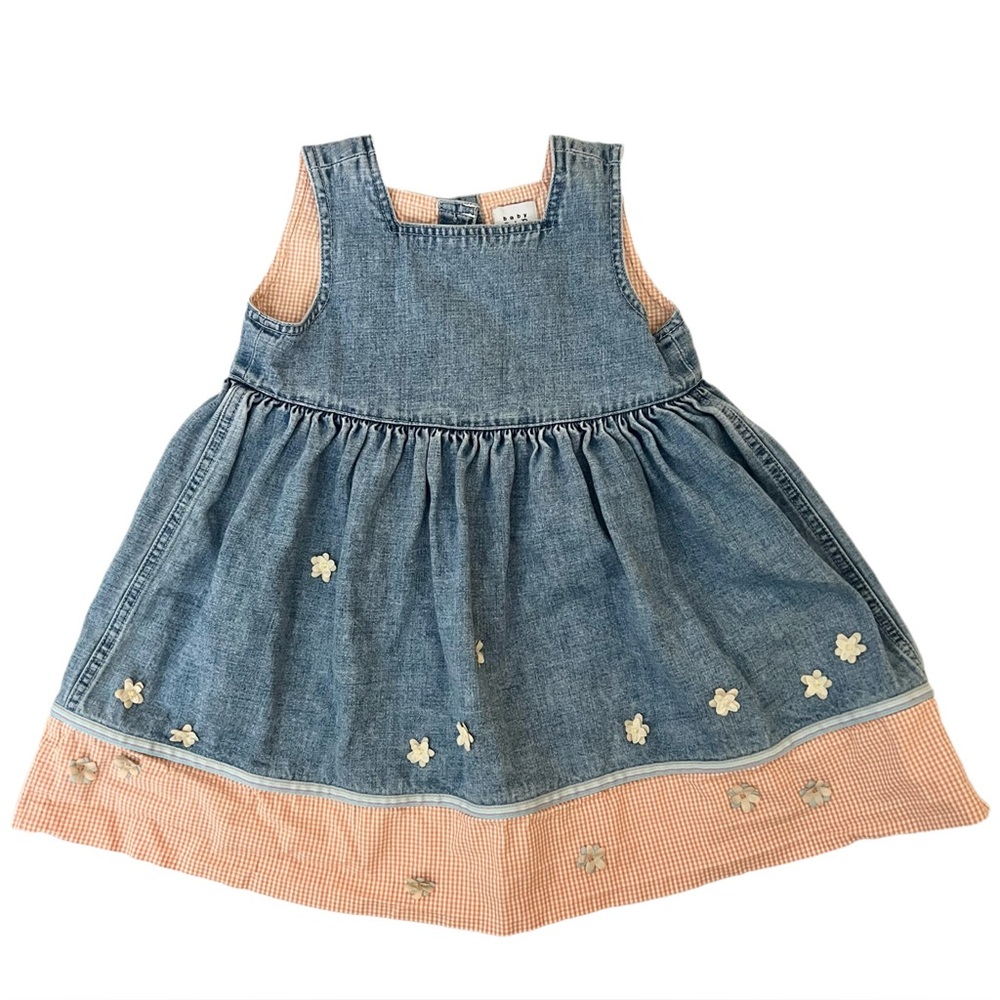 VTG 2t Gap 100% Cotton Denim Dress Y2K floral Easter Spring